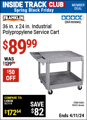 FRANKLIN 36 in. x 24 in. Polypropylene Industrial Service Cart for $89. ...