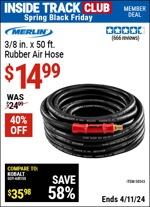 MERLIN 3/8 in. x 50 ft. Premium Retractable Air Hose Reel for $69.99 –  Harbor Freight Coupons