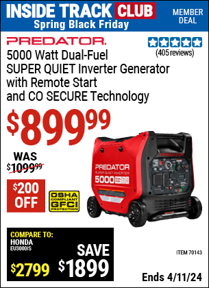 Predator 5000 Watt Dual-fuel Super Quiet Inverter Generator With Remote 