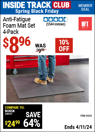 Inside Track Club members can buy the HFT Anti-Fatigue Foam Mat Set 4 Pc. (Item 94635) for $8.96, valid through 4/11/2024.