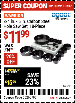 Buy the WARRIOR 3/4 in. (Item 57524) for $11.99, valid through 5/26/2024.