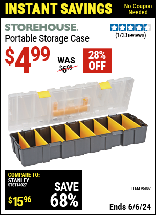 Buy the Portable Storage Case (Item 95807) for $4.99, valid through 6/6/2024.