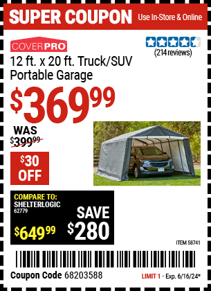 COVERPRO 12 ft. x 20 ft. Truck/SUV Portable Garage for $369.99 – Harbor ...