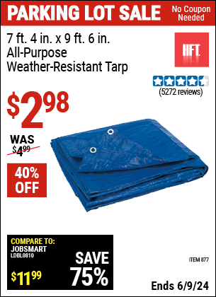 HFT 7 ft. 4 in. x 9 ft. 6 in. All-Purpose Weather-Resistant Tarp for $2 ...