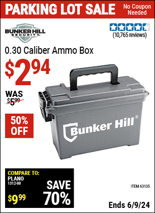 Buy the BUNKER HILL SECURITY 0.30 Caliber Ammo Box (Item 63135) for $2.94, valid through 6/9/2024.