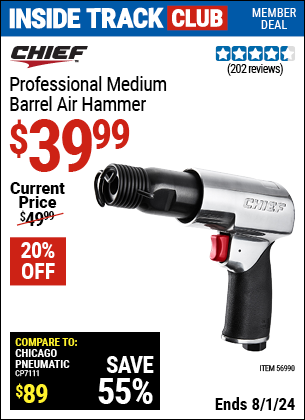 Inside Track Club members can Buy the CHIEF Professional Medium Barrel Air Hammer (Item 56990) for $39.99, valid through 8/1/2024.