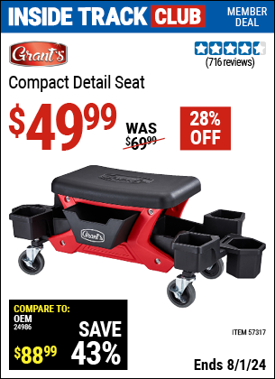 Inside Track Club members can Buy the GRANT'S Compact Detail Seat (Item 57317) for $49.99, valid through 8/1/2024.