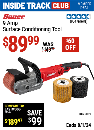 Inside Track Club members can Buy the BAUER 9 Amp Surface Conditioning Tool (Item 58079) for $89.99, valid through 8/1/2024.