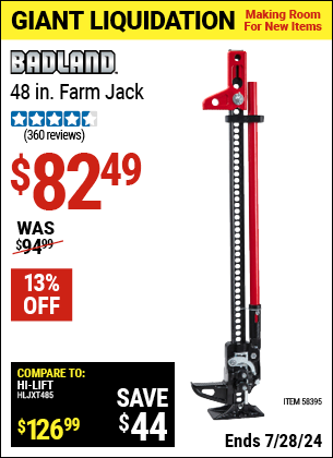 Buy the BADLAND 48 in. Trail Jack (Item 58395) for $82.49, valid through 7/28/2024.