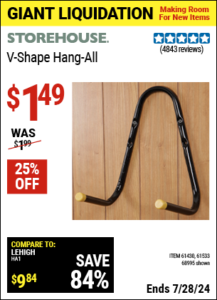 Buy the STOREHOUSE V-Shape Hang-All (Item 68995/61533) for $1.49, valid through 7/28/2024.