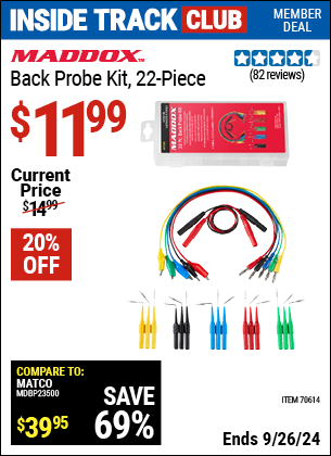 Inside Track Club members can Buy the MADDOX Back Probe Kit, 22-Piece (Item 70614) for $11.99, valid through 9/26/2024.