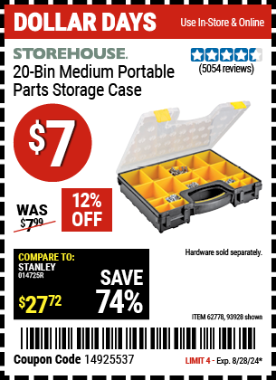 STOREHOUSE 20-Bin Medium Portable Parts Storage Case for $7 – Harbor ...