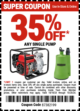 Save 35% Off All Pumps, valid through 10/20/2024.