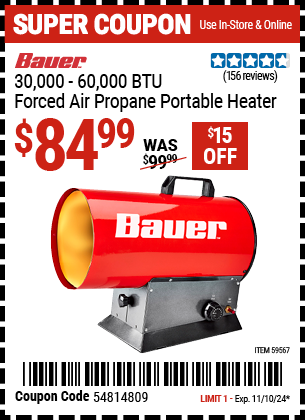 Buy the BAUER 30,000 (Item 59567) for $84.99, valid through 11/10/2024.