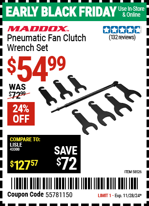 Buy the MADDOX Pneumatic Fan Clutch Wrench Set (Item 58526) for $54.99, valid through 11/28/2024.