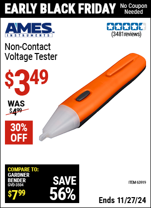 Buy the AMES INSTRUMENTS Non-Contact Voltage Tester (Item 63919) for $3.49, valid through 11/27/2024.