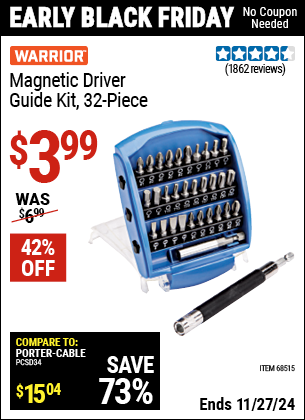 Buy the WARRIOR Magnetic Driver Guide Kit, 32 Piece (Item 68515) for $3.99, valid through 11/27/2024.