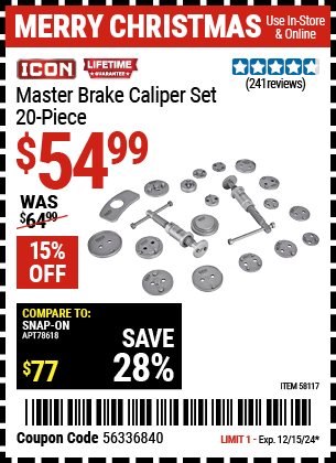 Buy the ICON Master Brake Caliper Set, 20-Piece (Item 58117) for $54.99, valid through 12/15/2024.