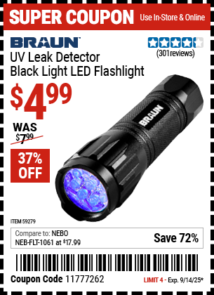 braun uv leak detector black light led flashlight 1800 Lumen Rechargeable Waterproof Tactical LCJ Truckers LLC Featuring a high output true UV LED light with a POWERATING of 4789 Braun UV Inspection Flashlight works